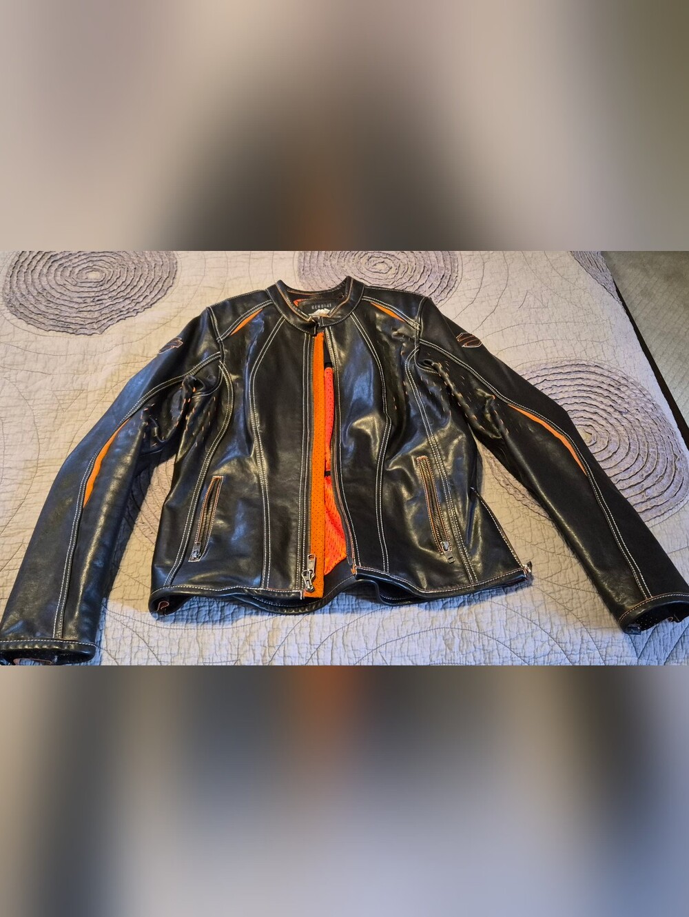 Genuine Harley-Davidson Black Leather Jacket with Orange Lining